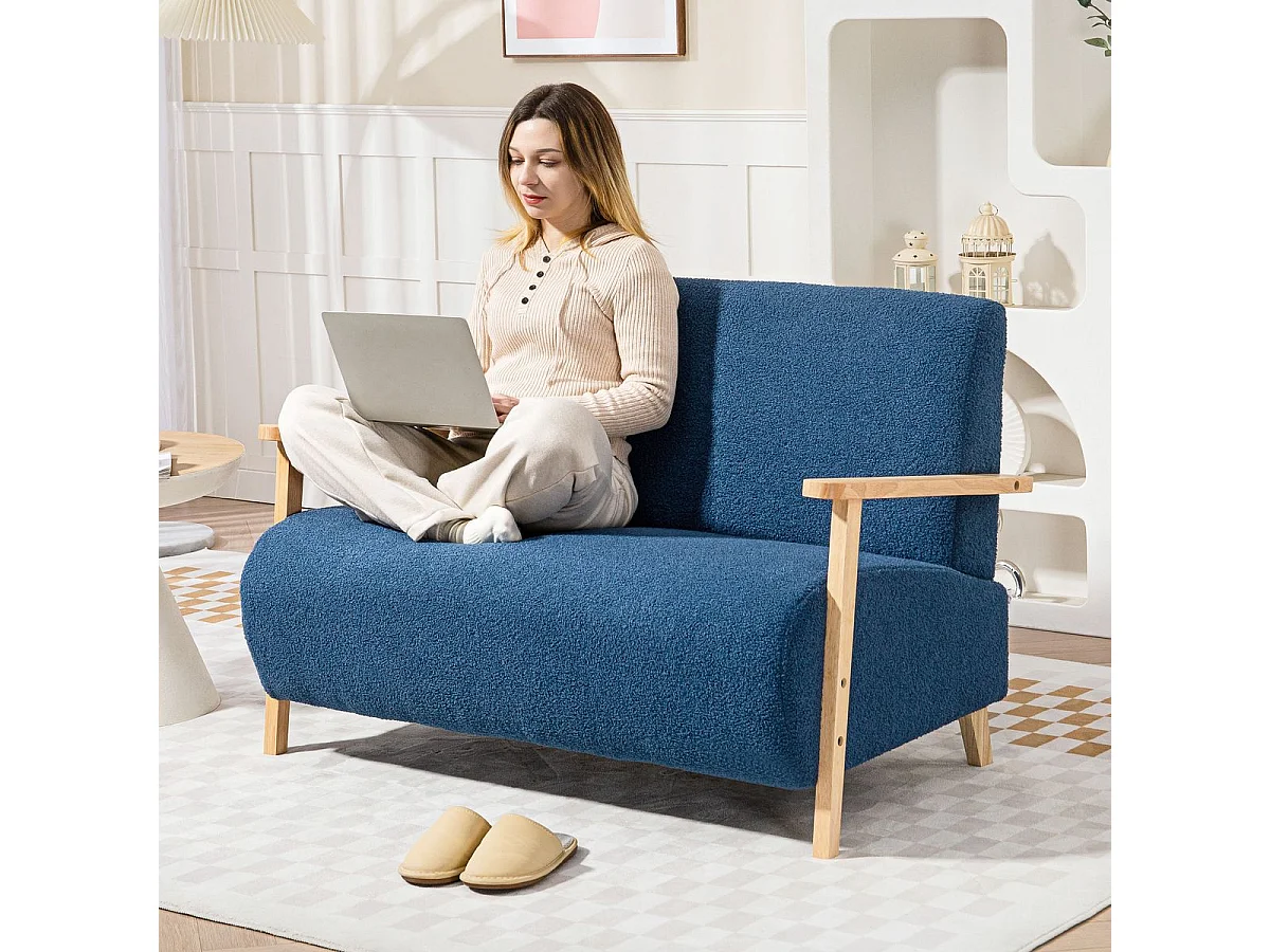 Sofá Tundra Homcom tapizado de borreguito azul 78x118x76 cm