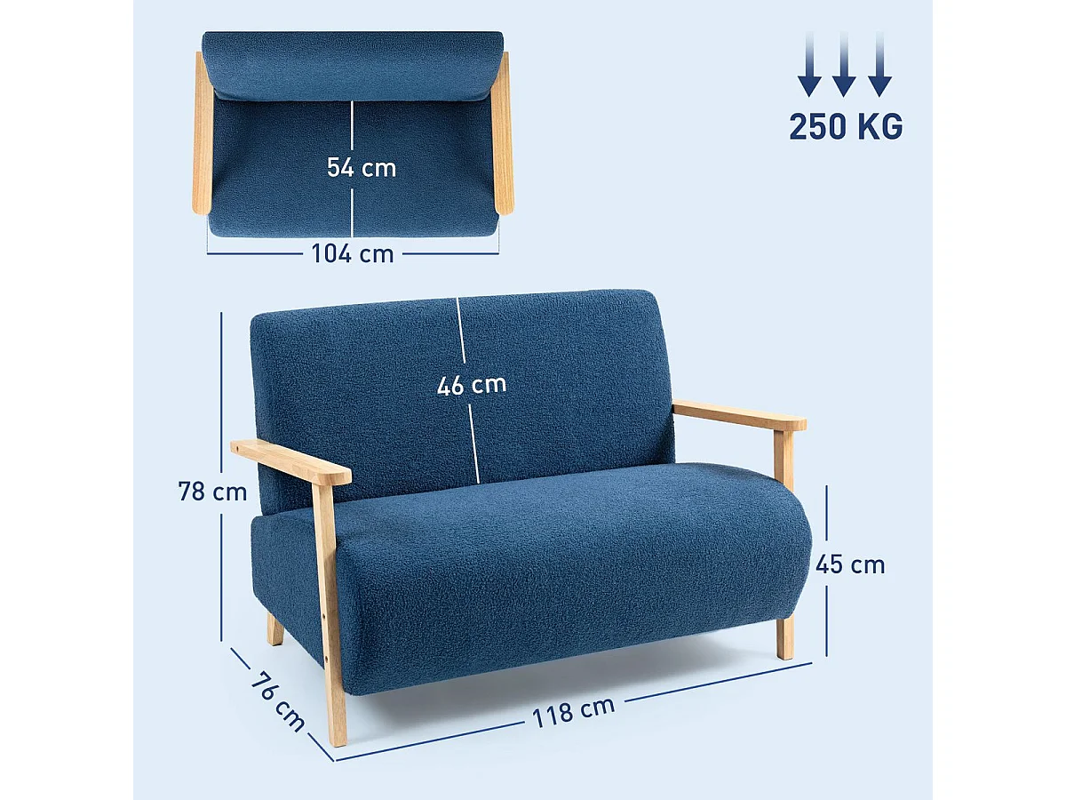 Sofá Tundra Homcom tapizado de borreguito azul 78x118x76 cm