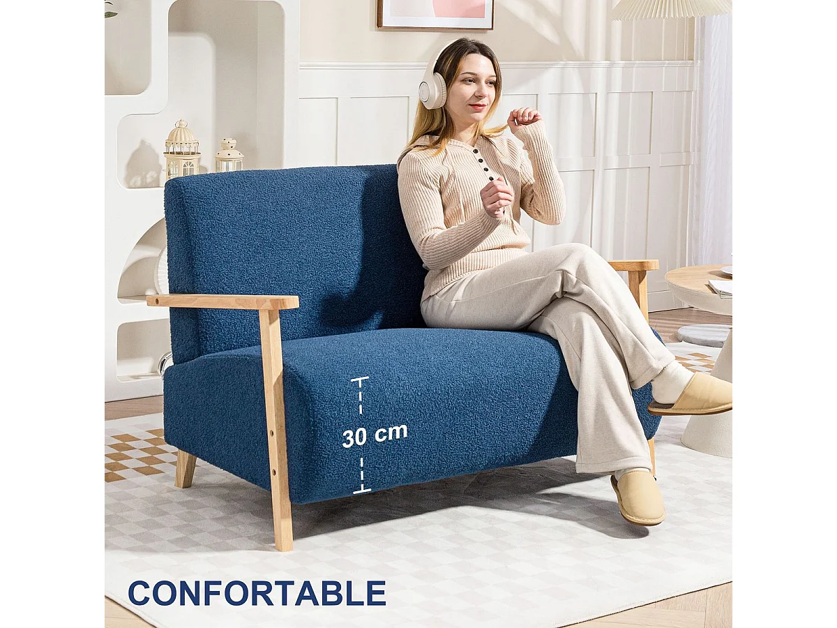 Sofá Tundra Homcom tapizado de borreguito azul 78x118x76 cm