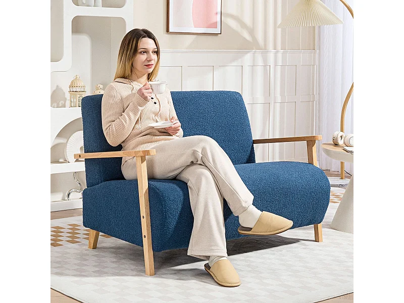 Sofá Tundra Homcom tapizado de borreguito azul 78x118x76 cm