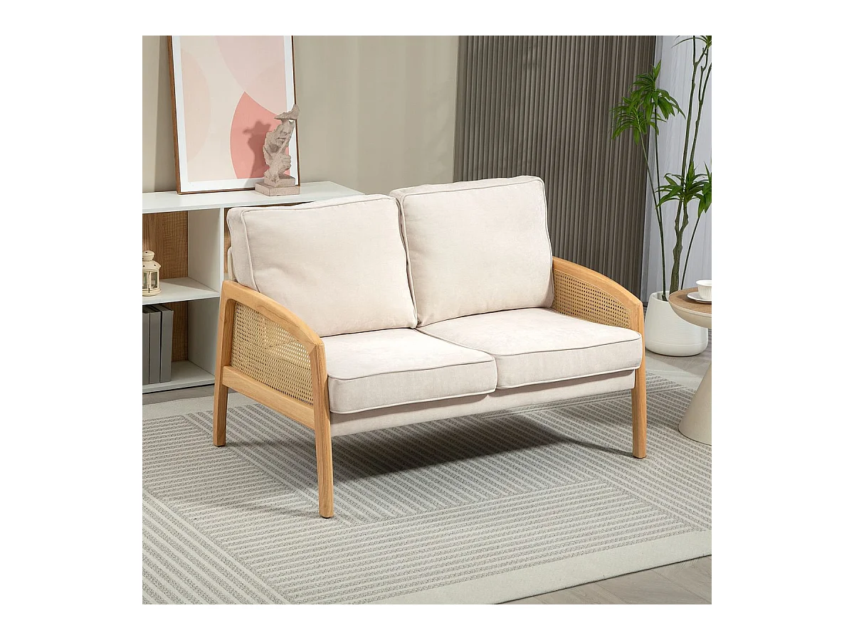 Sofá Rueca Homcom 2 plazas beige 88x123x75 cm