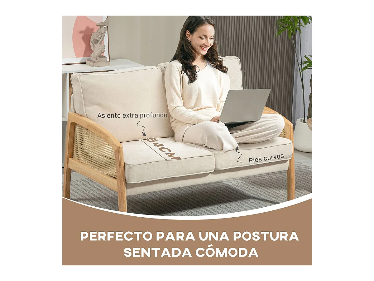 Sofá Rueca Homcom 2 plazas beige 88x123x75 cm