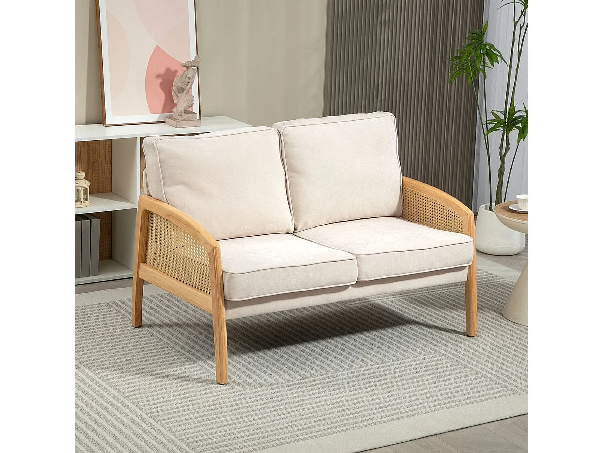 Sofá Rueca Homcom 2 plazas beige 88x123x75 cm
