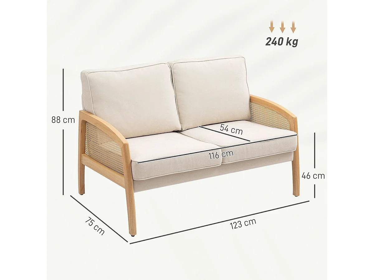 Sofá Rueca Homcom 2 plazas beige 88x123x75 cm