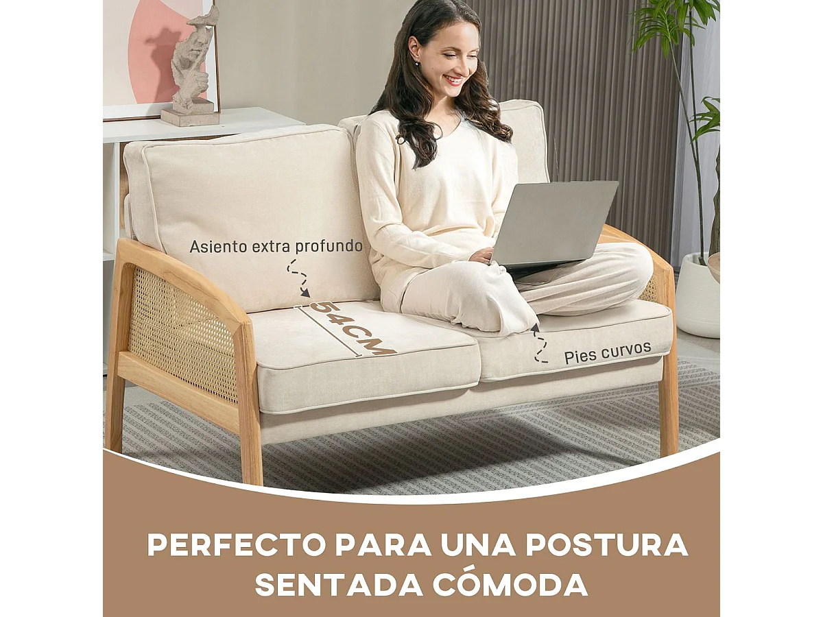 Sofá Rueca Homcom 2 plazas beige 88x123x75 cm