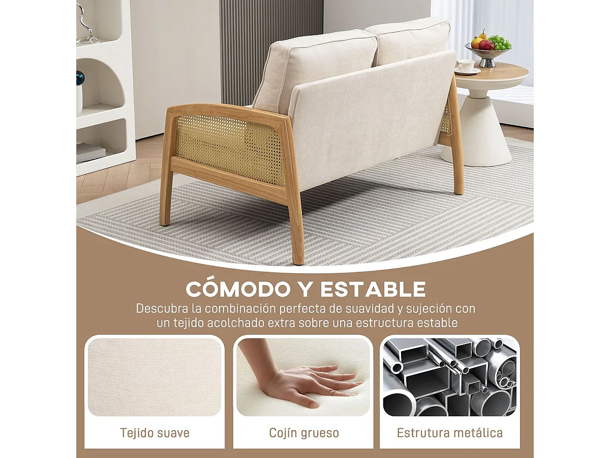 Sofá Rueca Homcom 2 plazas beige 88x123x75 cm