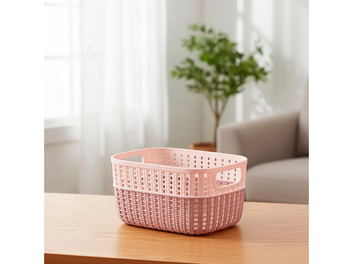 Cesta organizativa con asas rosa 12x18x24 cm