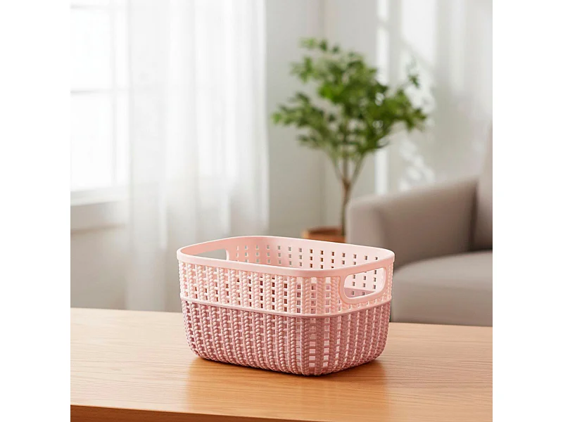 Cesta organizativa con asas rosa 12x18x24 cm