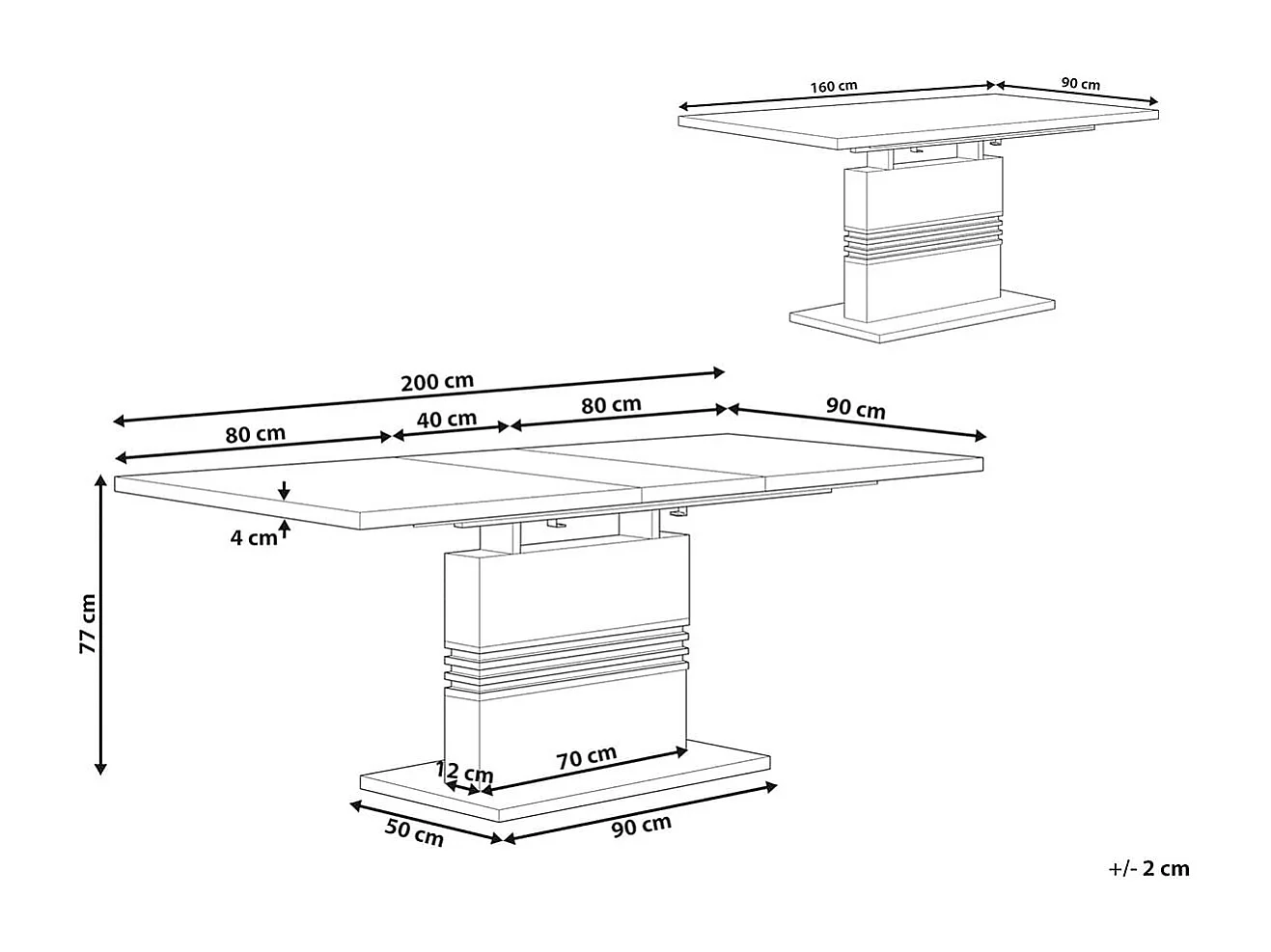 Mesa extensible Carlota blanco/cambria 77x160-200x90 cm