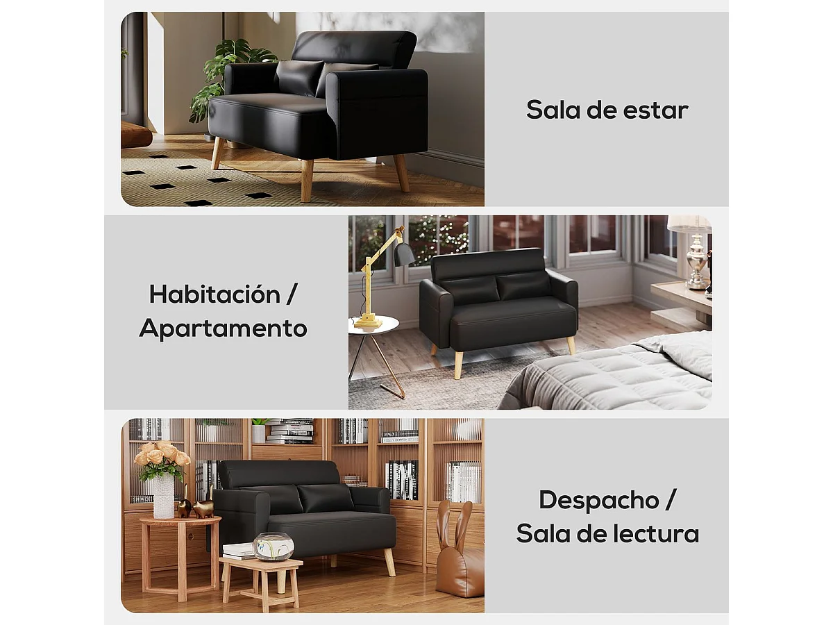 Sofá Esker Homcom 2 plazas con cojines negro 78x117x78 cm