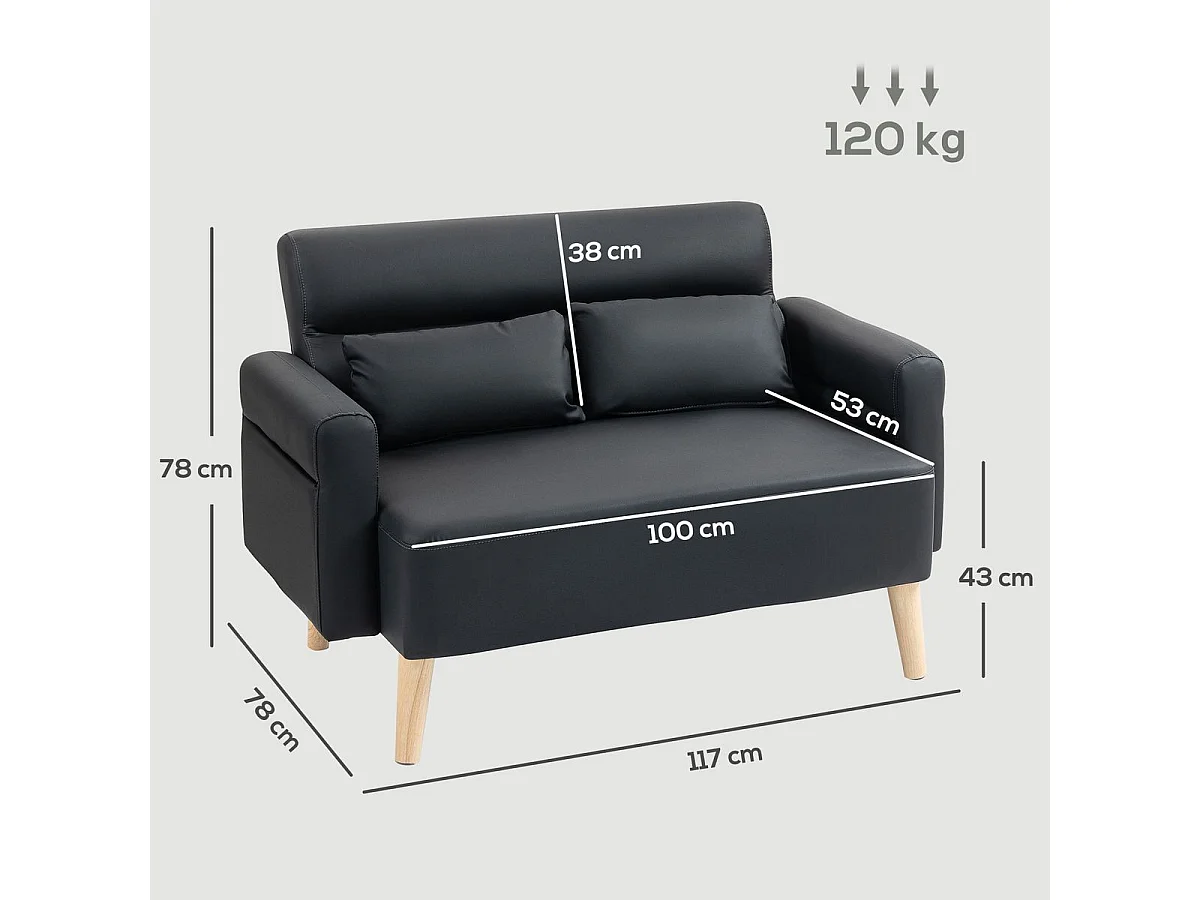 Sofá Esker Homcom 2 plazas con cojines negro 78x117x78 cm