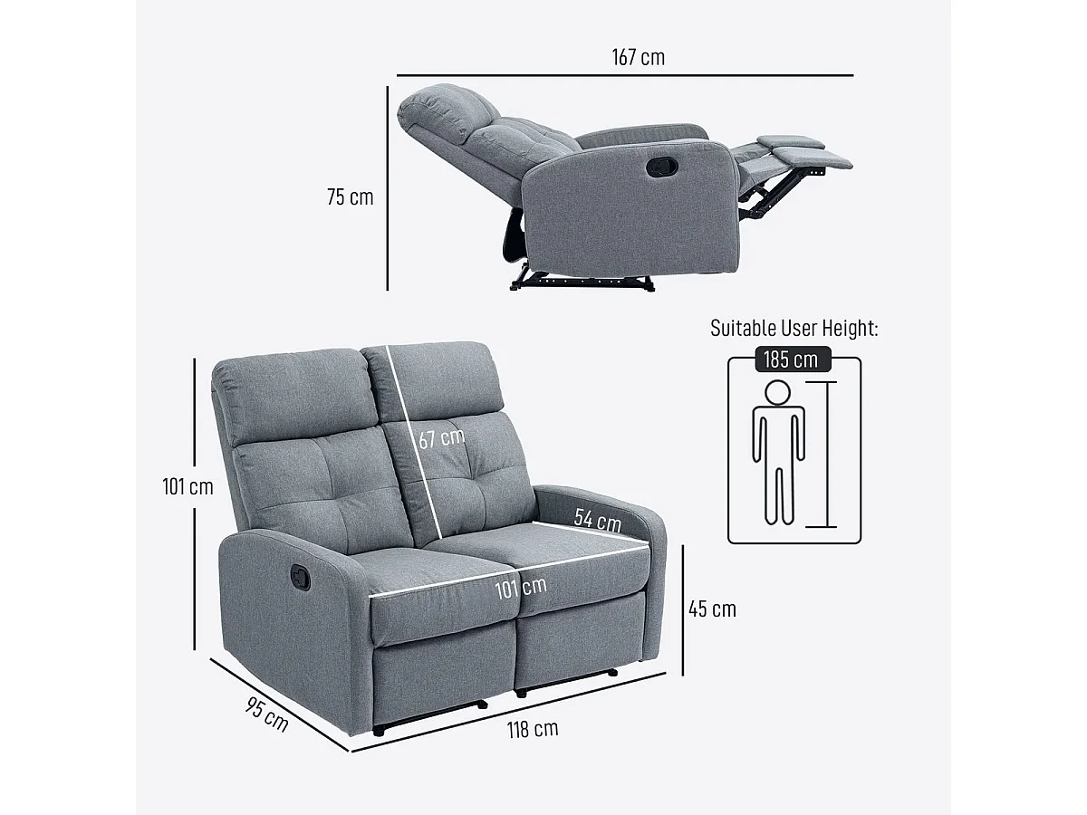 Sofá Andros Homcom reclinable gris 101x118x95 cm