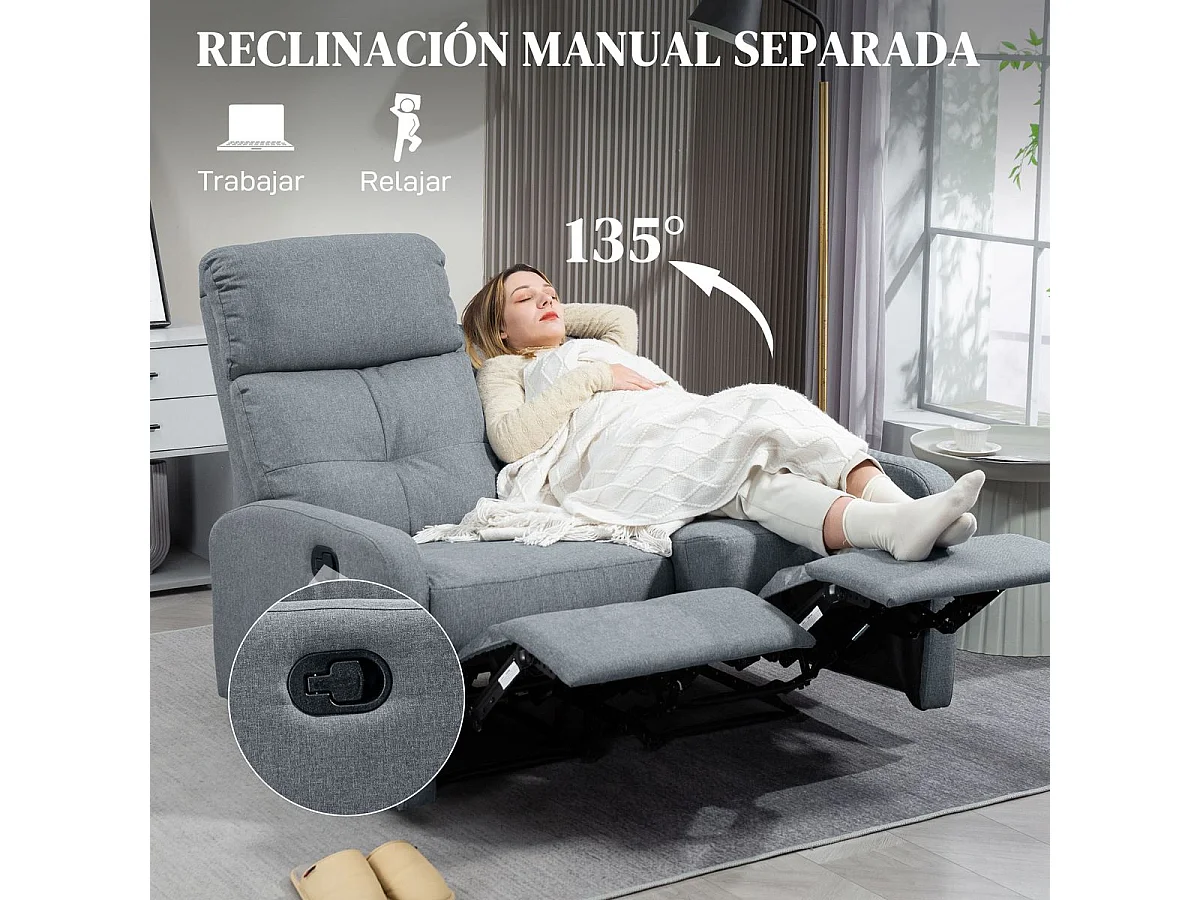 Sofá Andros Homcom reclinable gris 101x118x95 cm