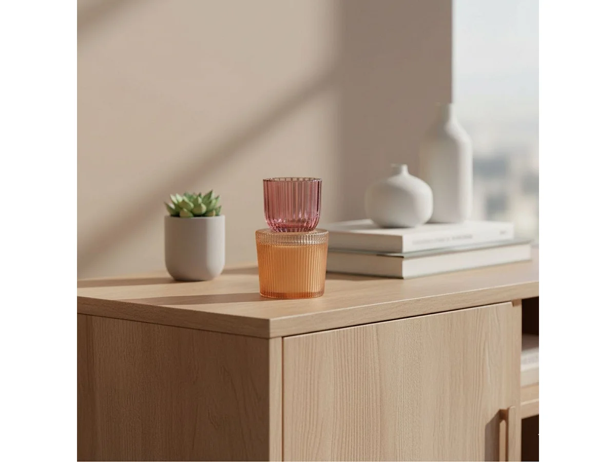 Portavelas 2 en 1 estilo retro vidrio naranja Ø7,5x13 cm