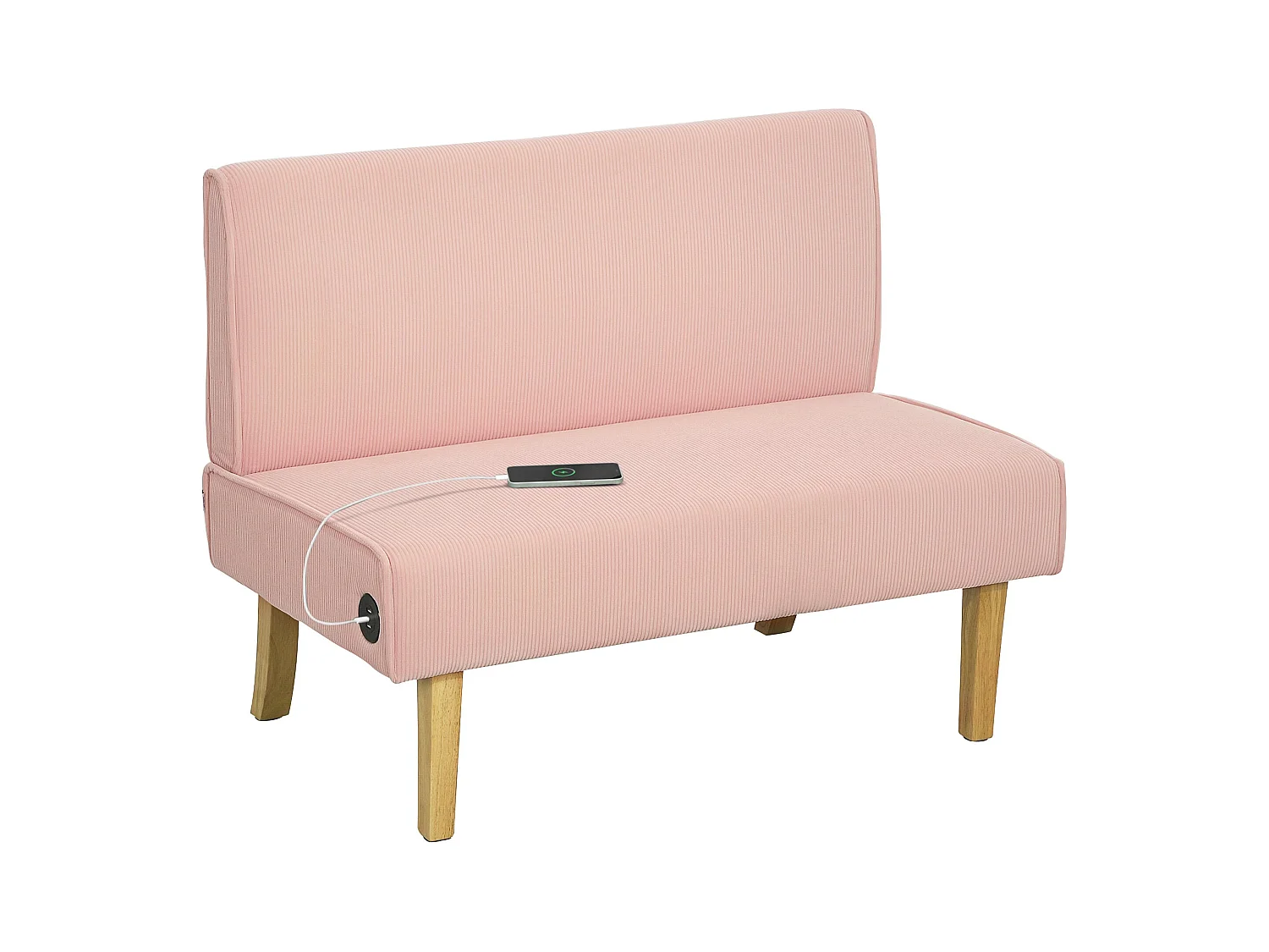 Sofá Ambar Homcom 2 plazas con 2 puertos de carga USB-C rosa 85x110x60 cm