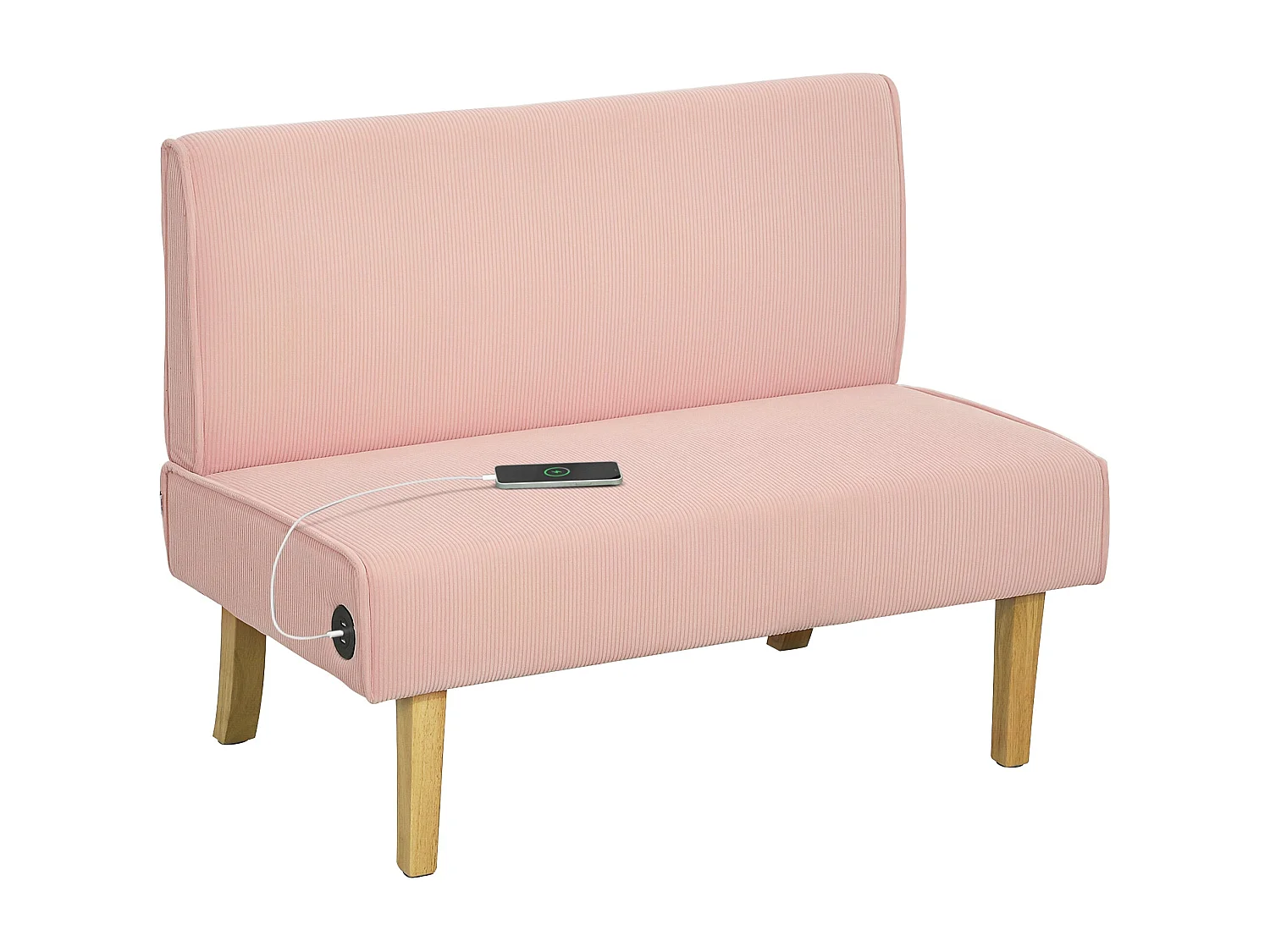 Sofá de 2 Lugares em Veludo Cotelê com USB e Pés de Madeira - Conforto e Estilo para Sua Sala