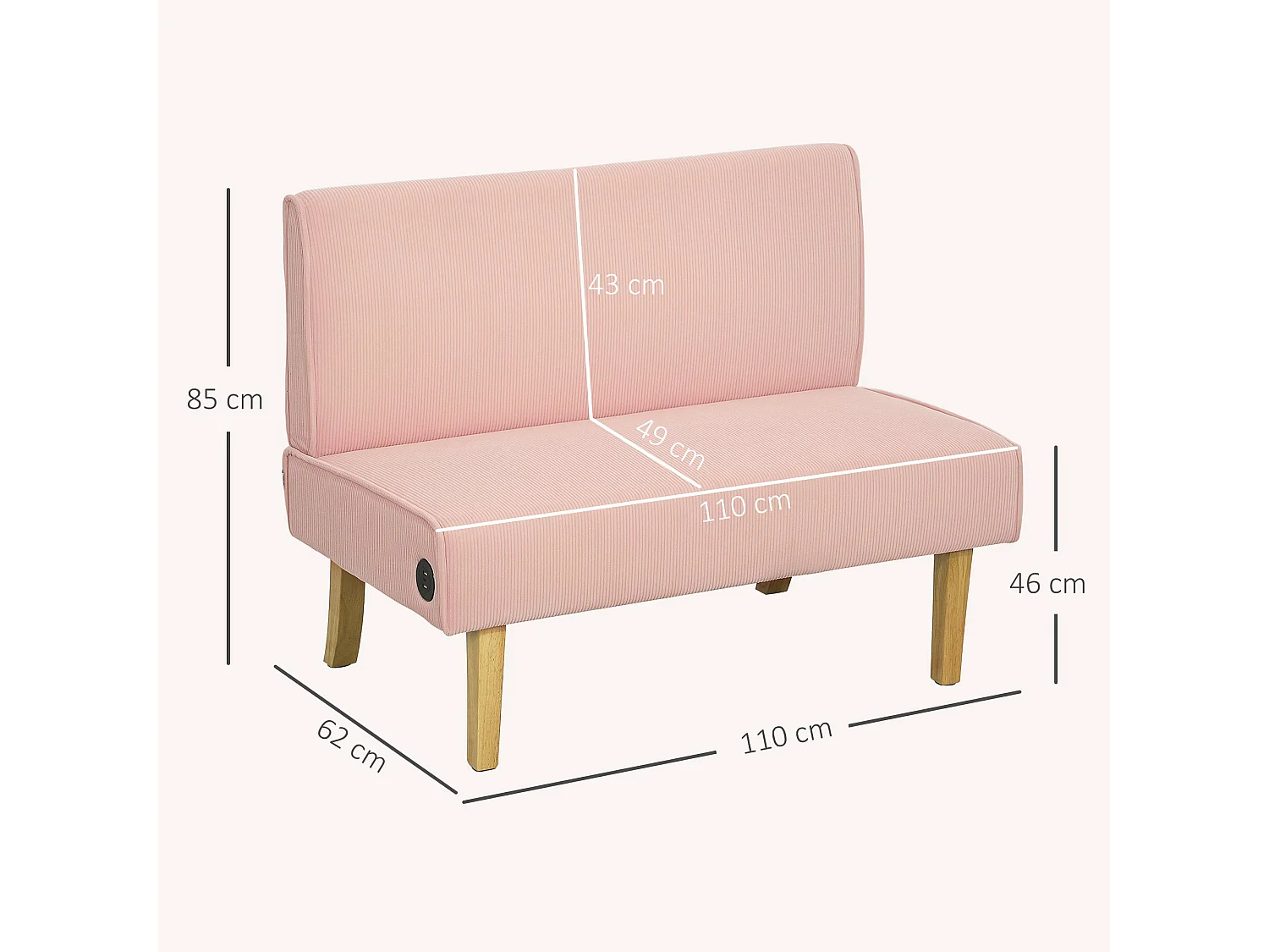 Sofá de 2 Lugares em Veludo Cotelê com USB e Pés de Madeira - Conforto e Estilo para Sua Sala