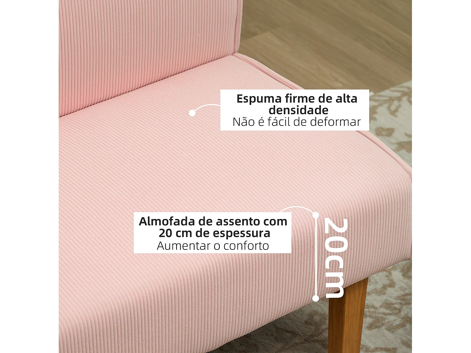 Sofá de 2 Lugares em Veludo Cotelê com USB e Pés de Madeira - Conforto e Estilo para Sua Sala