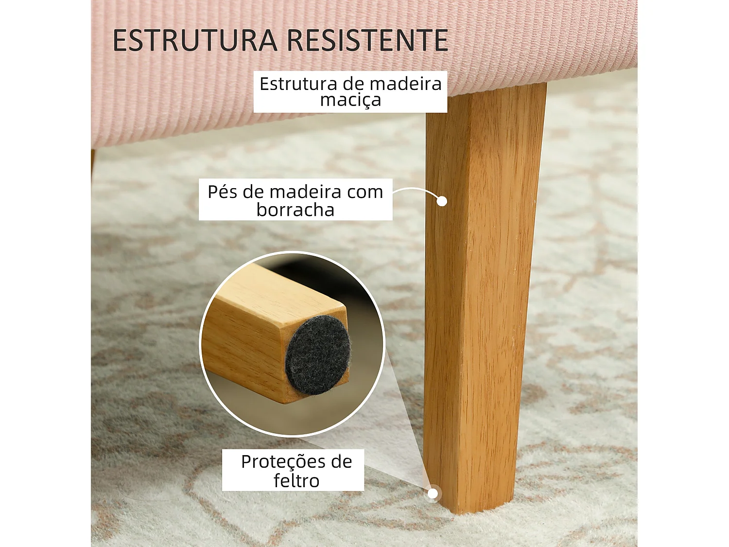 Sofá de 2 Lugares em Veludo Cotelê com USB e Pés de Madeira - Conforto e Estilo para Sua Sala