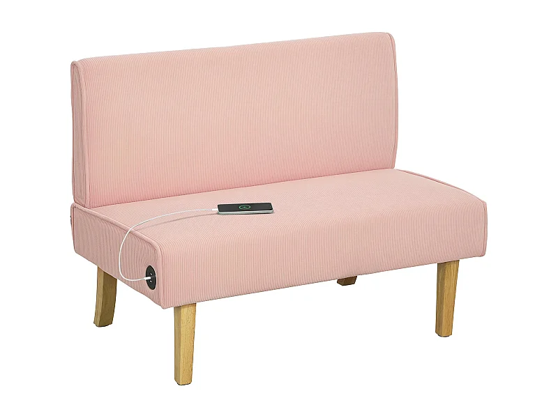 Sofá de 2 Lugares em Veludo Cotelê com USB e Pés de Madeira - Conforto e Estilo para Sua Sala