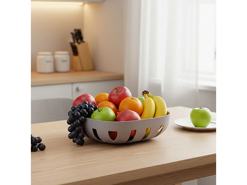 Frutero diseño redondo tiras cruzadas gris 6,5x26 cm