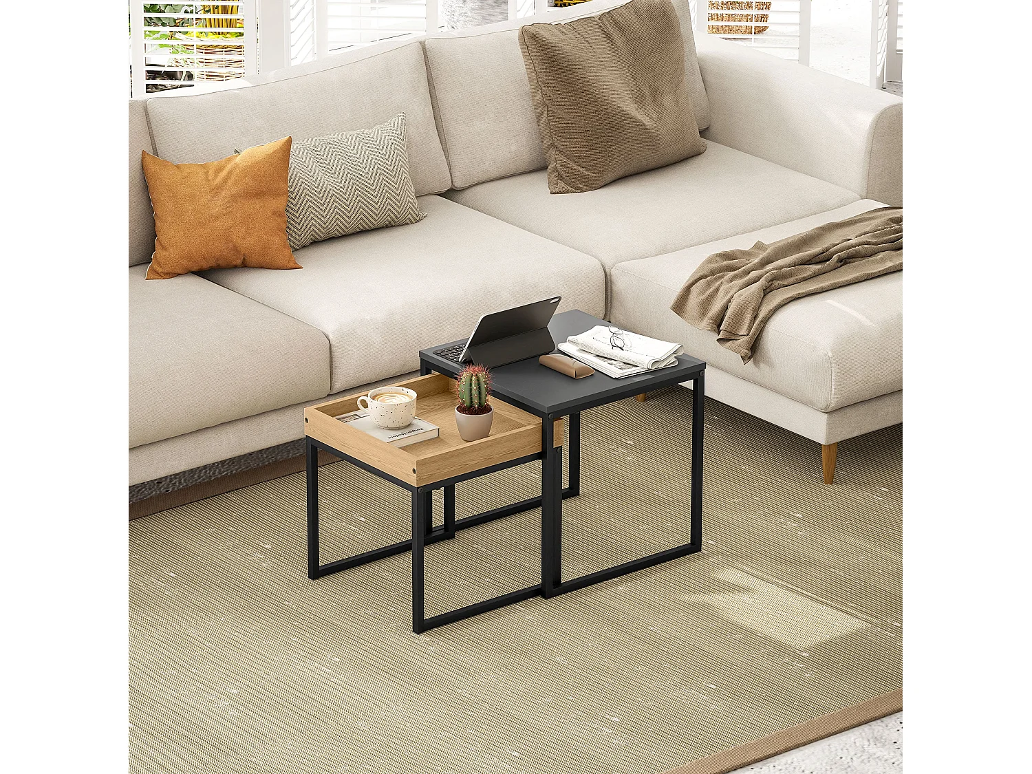 Set de 2 mesas nido Cassy Homcom negro/natural