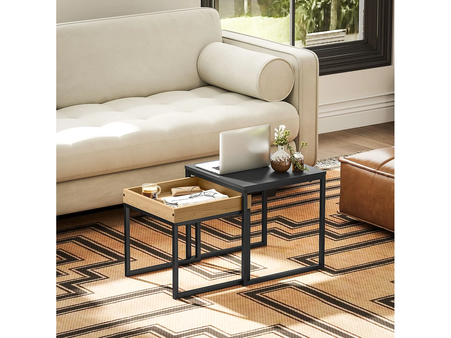 Set de 2 mesas nido Cassy Homcom negro/natural