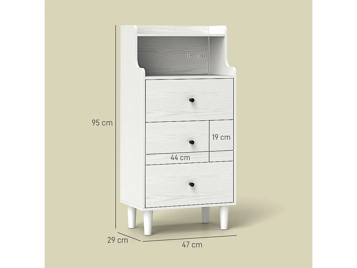 Aparador Elenia Homcom 3 cajones blanco 95x47x29 cm