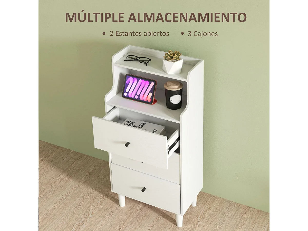 Aparador Elenia Homcom 3 cajones blanco 95x47x29 cm