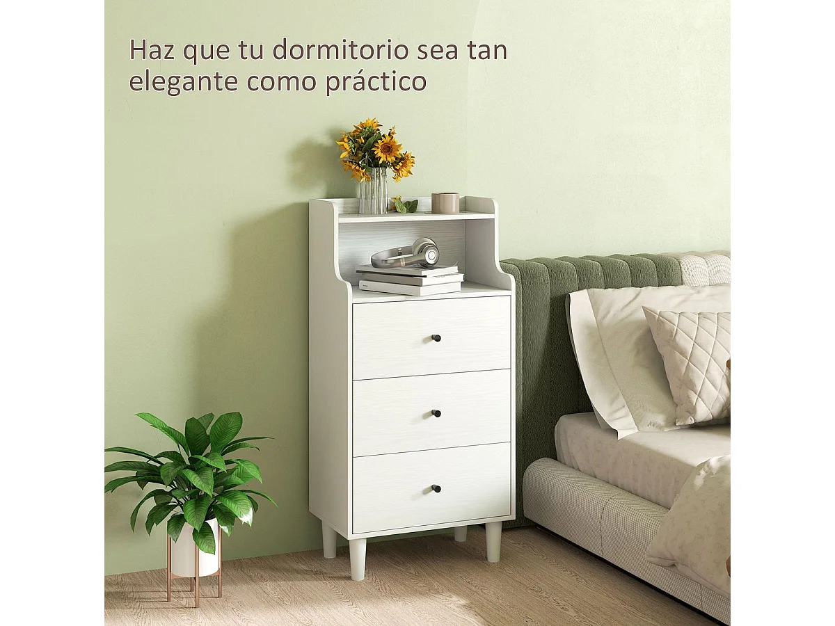 Aparador Elenia Homcom 3 cajones blanco 95x47x29 cm