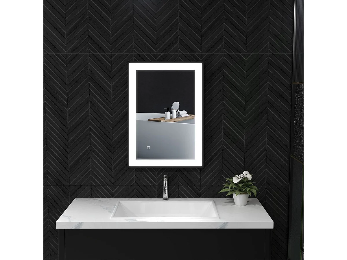 Espejo Honda Homcom antivaho con luz LED negro 50x70x3 cm