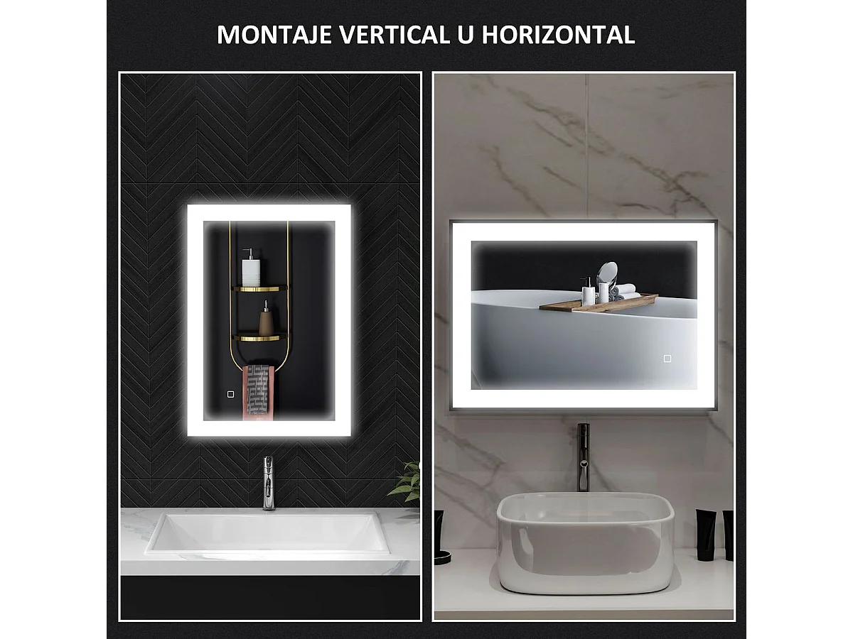 Espejo Honda Homcom antivaho con luz LED negro 50x70x3 cm