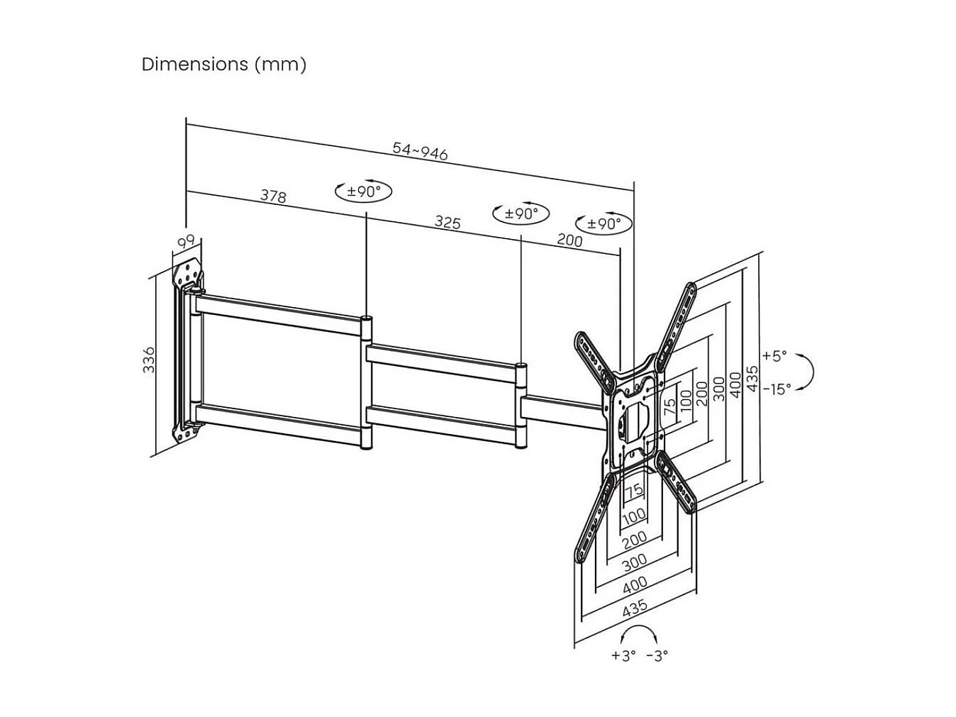 Soporte de TV Aisens WT65TSLE-383 23"-65" giratorio + inclinable para pared negro