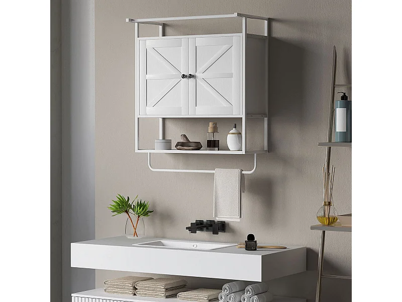 Armario de baño Positive Homcom 2 puertas con toallero blanco 75x63x34 cm