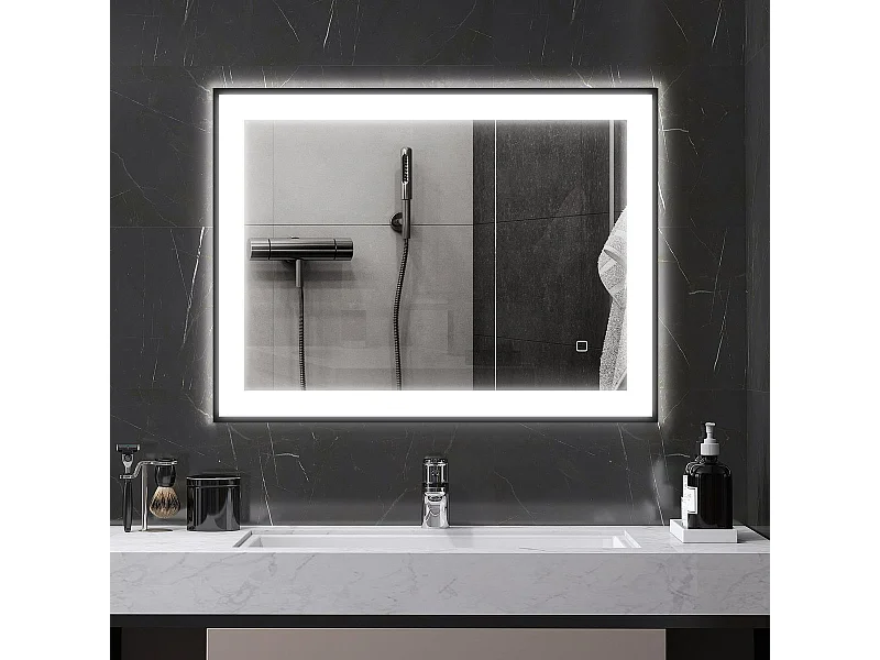 Espejo Oval Homcom antivaho con luz LED negro 60x80x3 cm