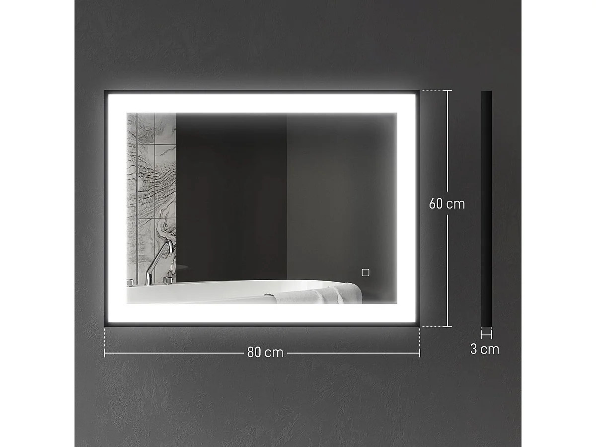 Espejo Oval Homcom antivaho con luz LED negro 60x80x3 cm