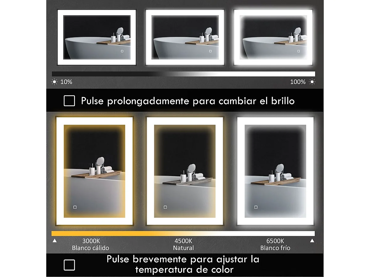 Espejo Oval Homcom antivaho con luz LED negro 60x80x3 cm