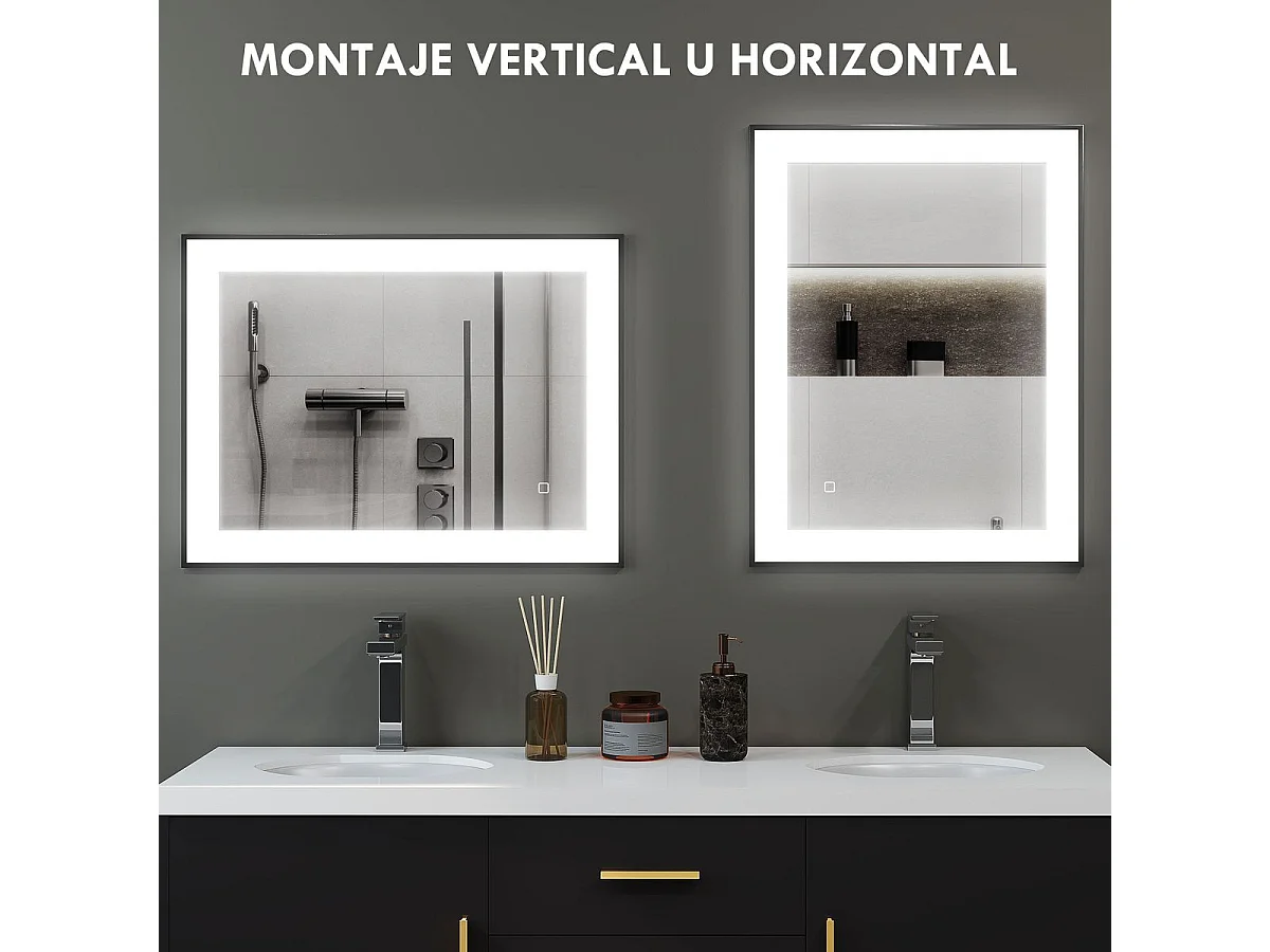 Espejo Oval Homcom antivaho con luz LED negro 60x80x3 cm