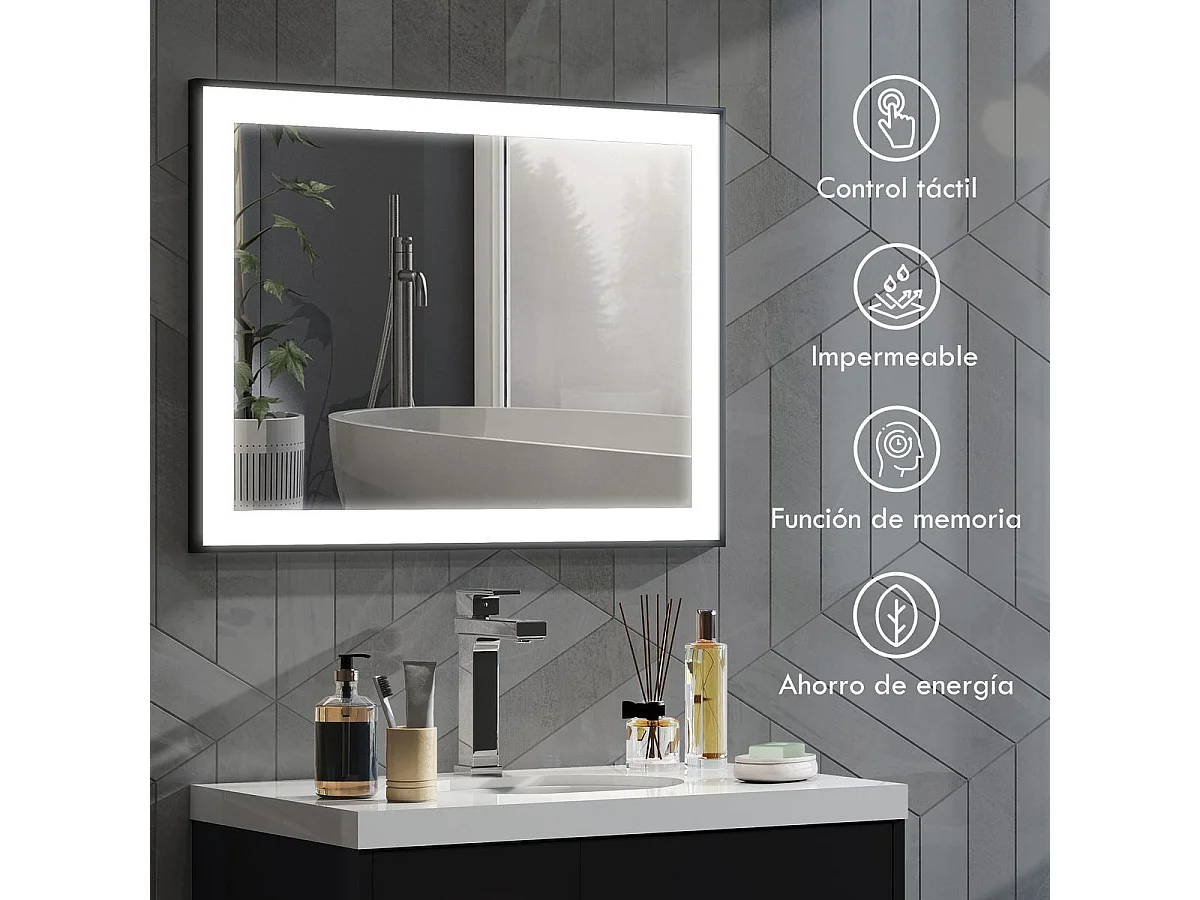 Espejo Oval Homcom antivaho con luz LED negro 60x80x3 cm