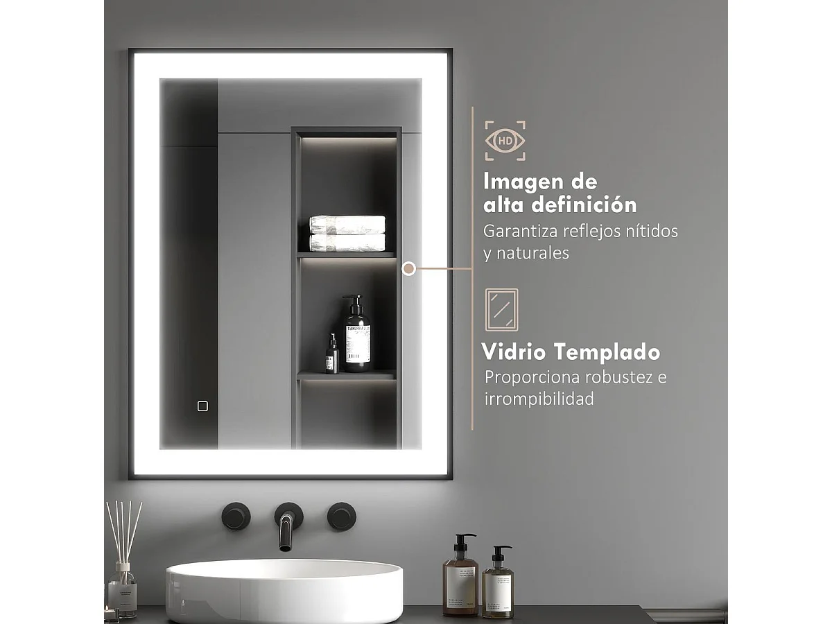 Espejo Oval Homcom antivaho con luz LED negro 60x80x3 cm