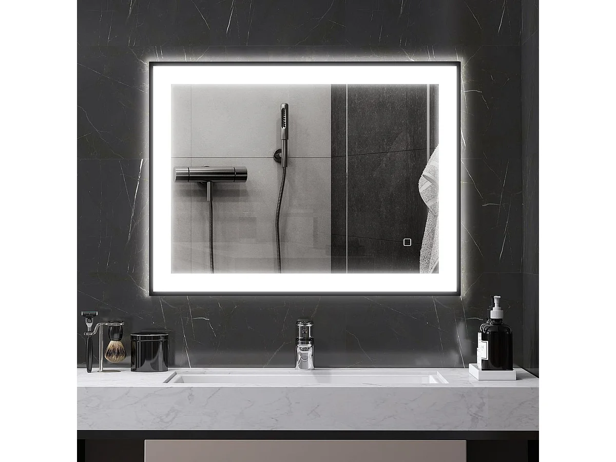 Espejo Oval Homcom antivaho con luz LED negro 60x80x3 cm