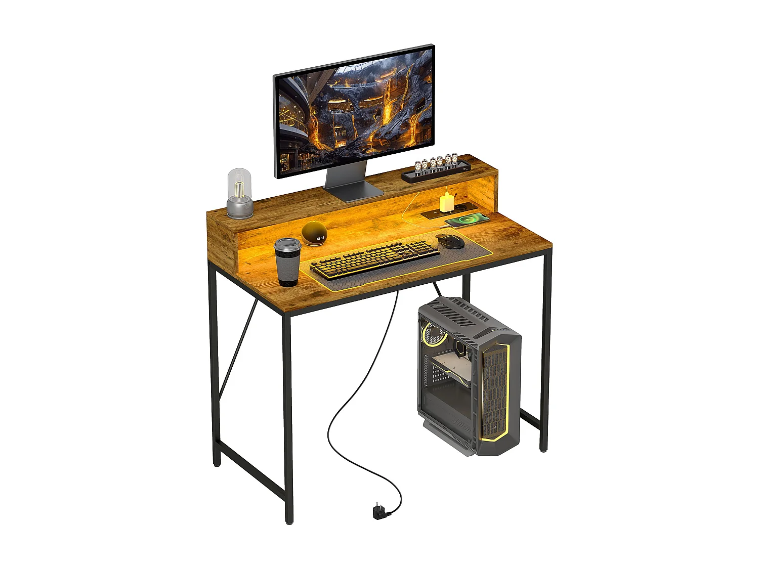 Secretária de Canto Moderna Chamonix - 100x50x90 cm em Branco com Iluminação LED