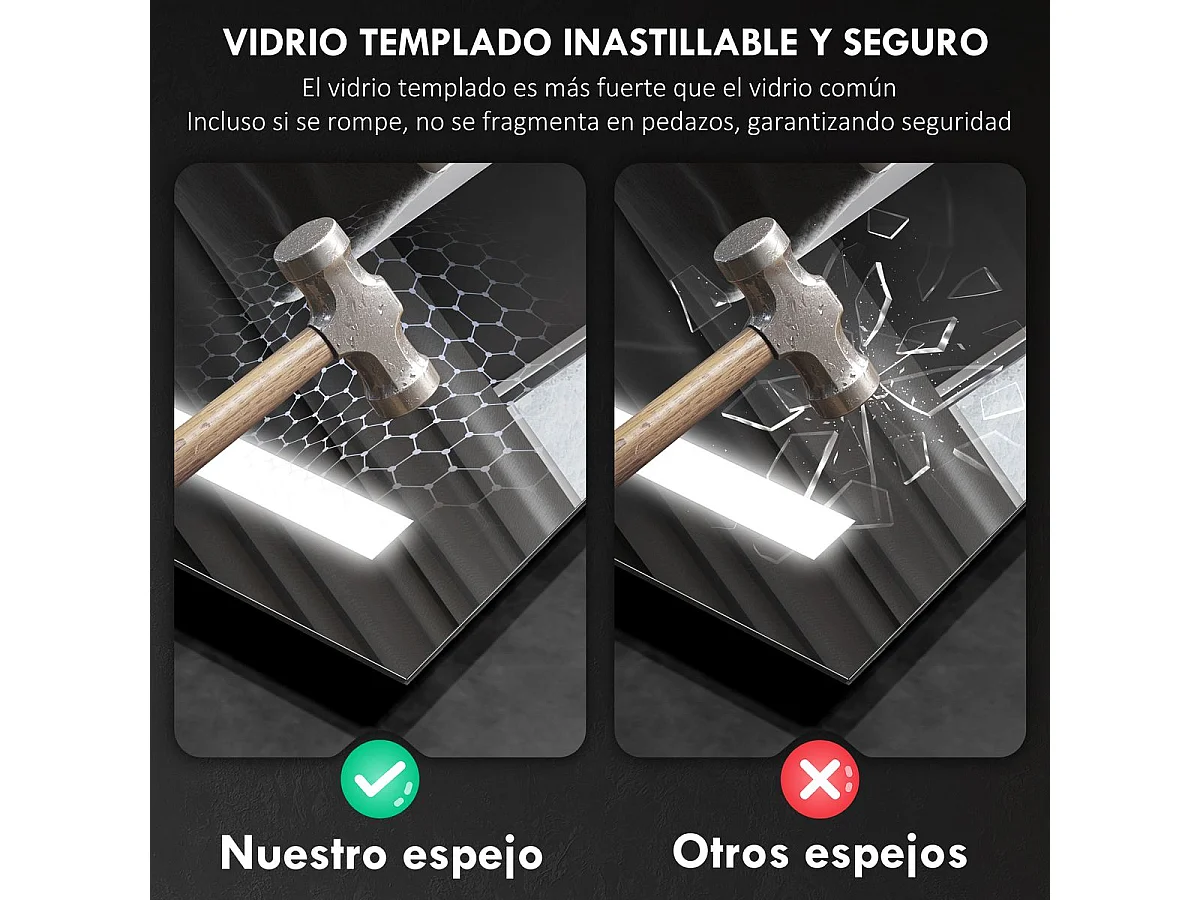 Espejo de baño Veldra Homcom 3 colores táctil plata 70x50 cm