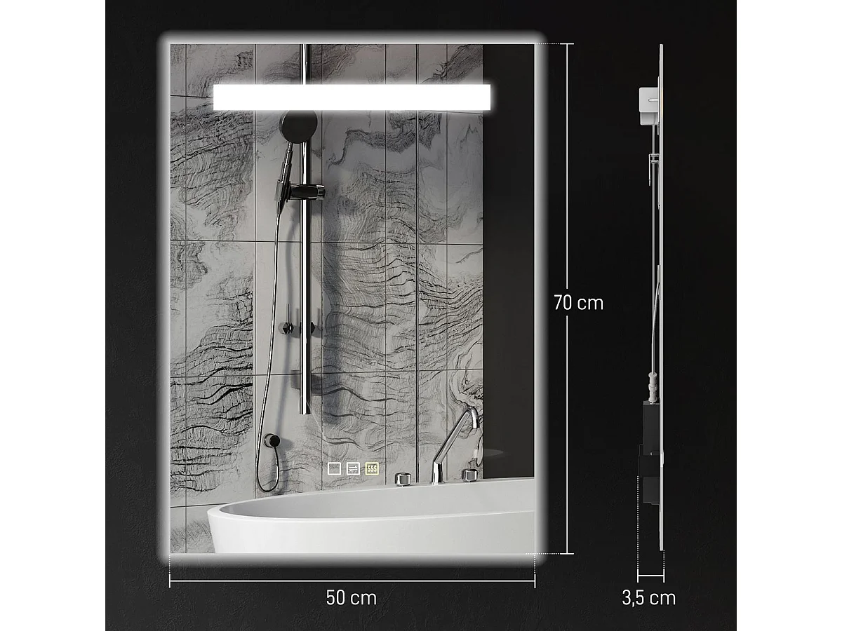 Espejo de baño Veldra Homcom 3 colores táctil plata 70x50 cm