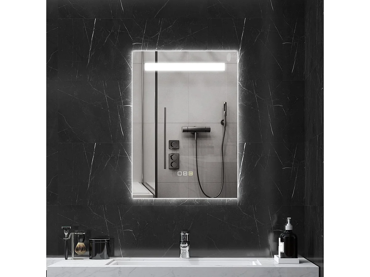 Espejo de baño Veldra Homcom 3 colores táctil plata 70x50 cm