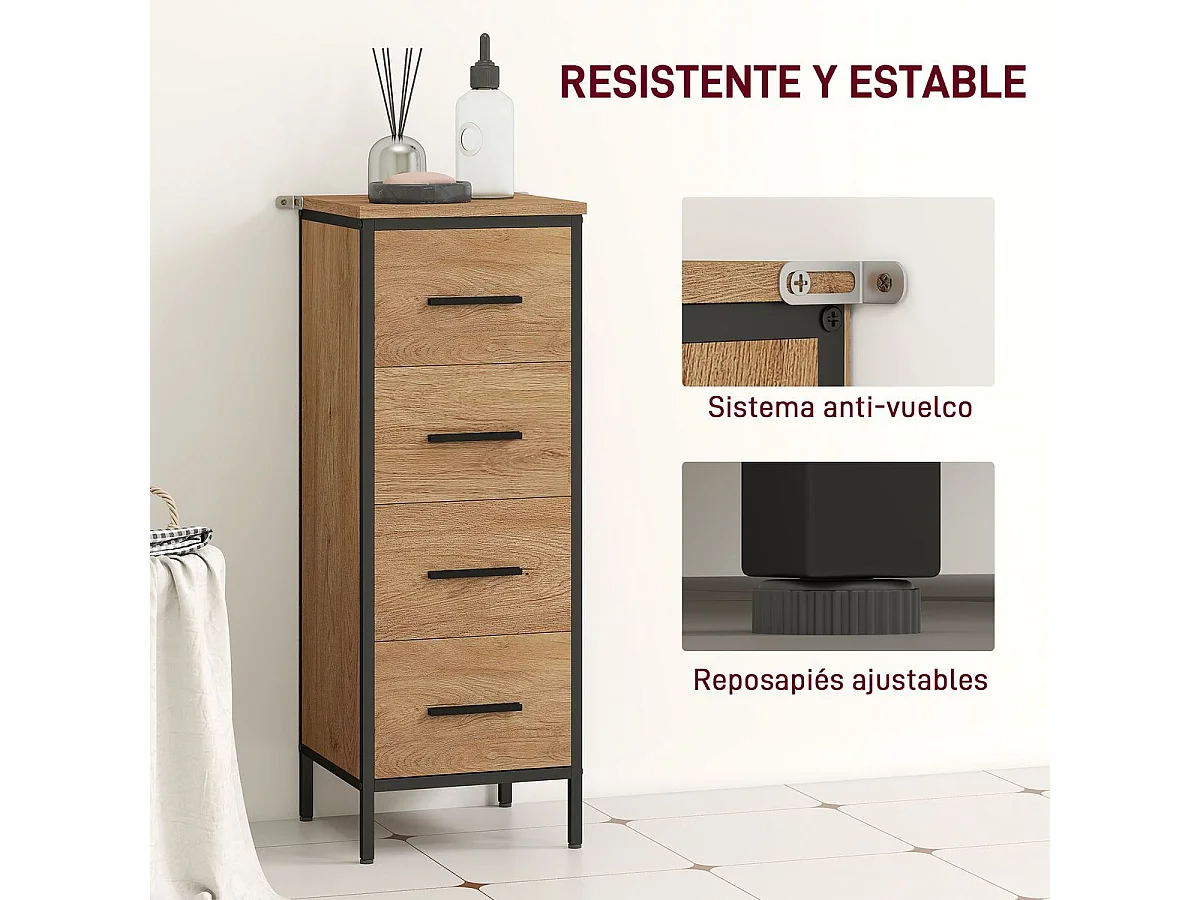 Mueble de baño Forge Homcom 4 cajones marrón 82x30x30 cm