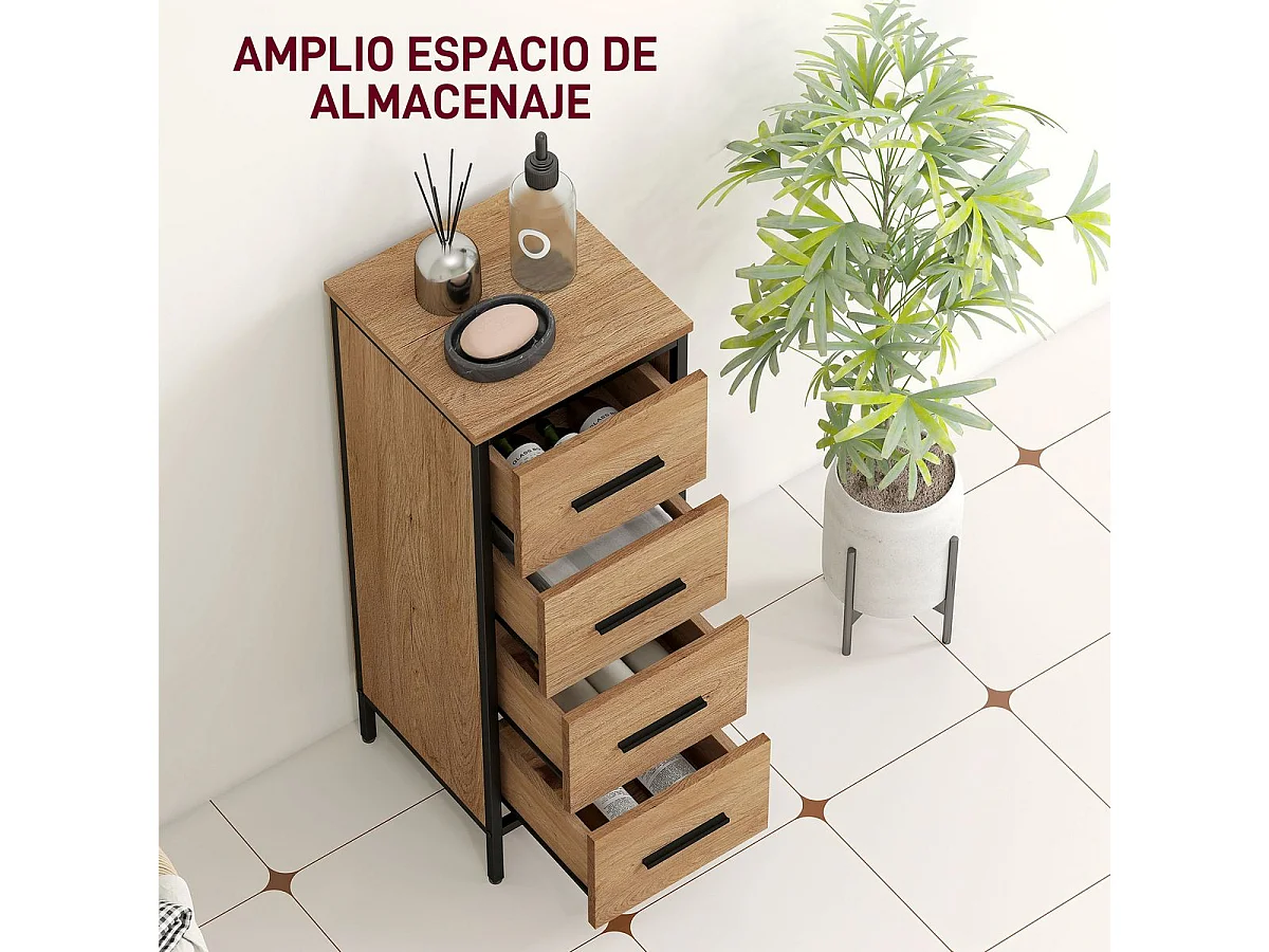 Mueble de baño Forge Homcom 4 cajones marrón 82x30x30 cm