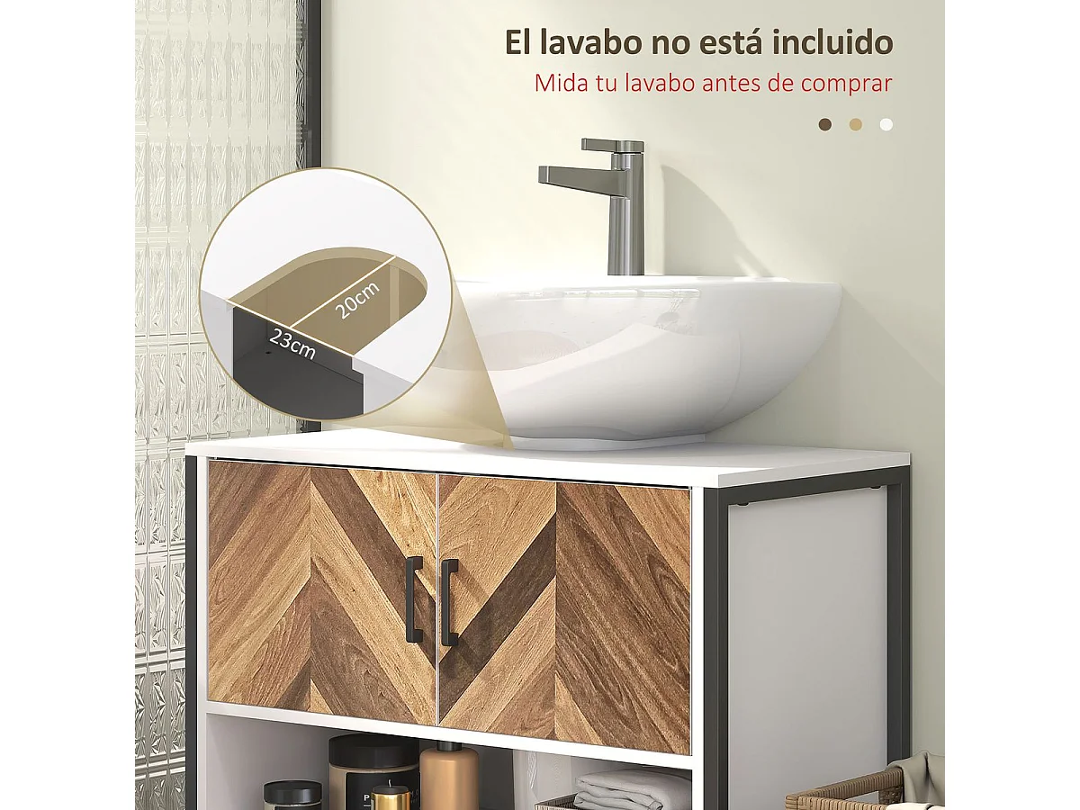 Mueble de baño Kitte Homcom 2 puertas y un compartimento blanco/natural 60x80x40 cm