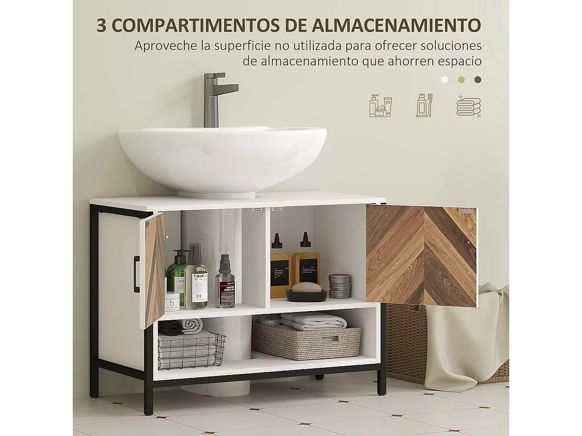Mueble de baño Kitte Homcom 2 puertas y un compartimento blanco/natural 60x80x40 cm