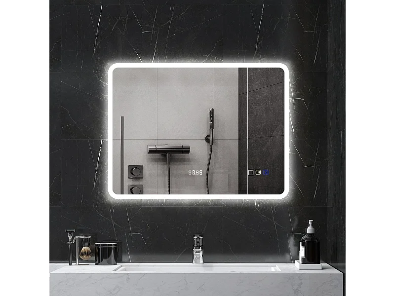 Espejo de baño Lumera Homcom luz LED + altavoz Bluetooth 60x80x3,5 cm